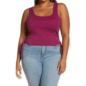 Open Edit Side Ruched Organic Cotton Blend Tank Purple Magnet XL